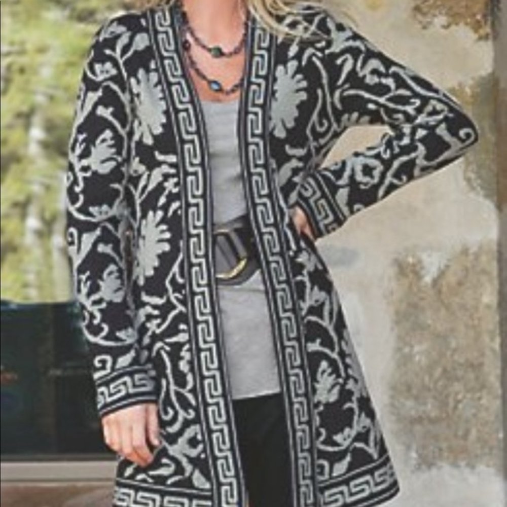 Soft Surroundings | Bistro Open Front Cardigan‎ Size L Mohair Wool Cotton